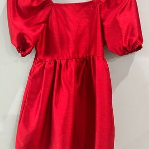 Elegant Red Puff Sleeve Dress
